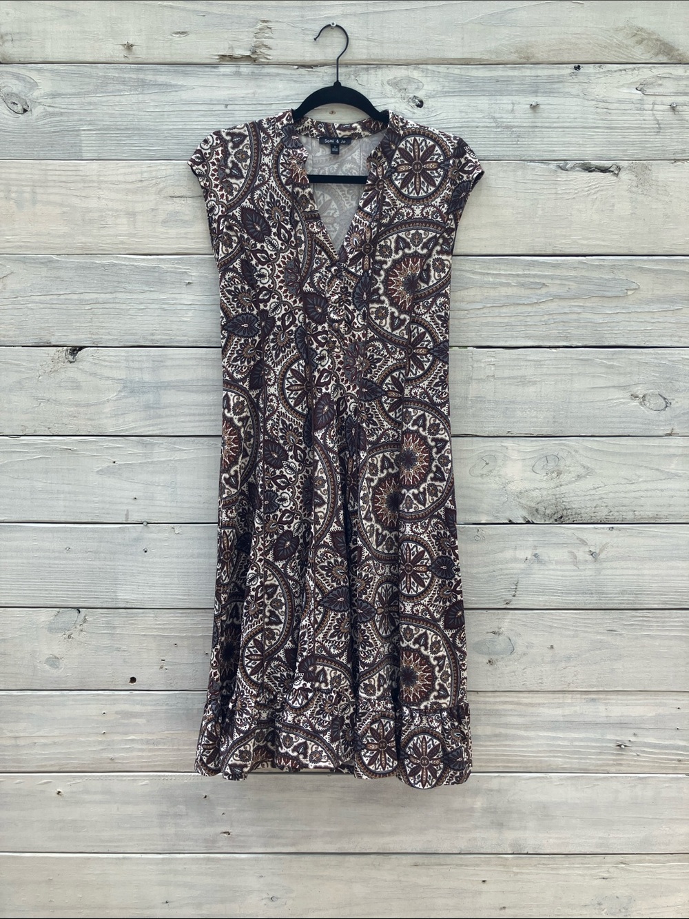 Sami & Jo Brown Paisley Midi Dress Small Neutral Feminine Cowgirl Fall